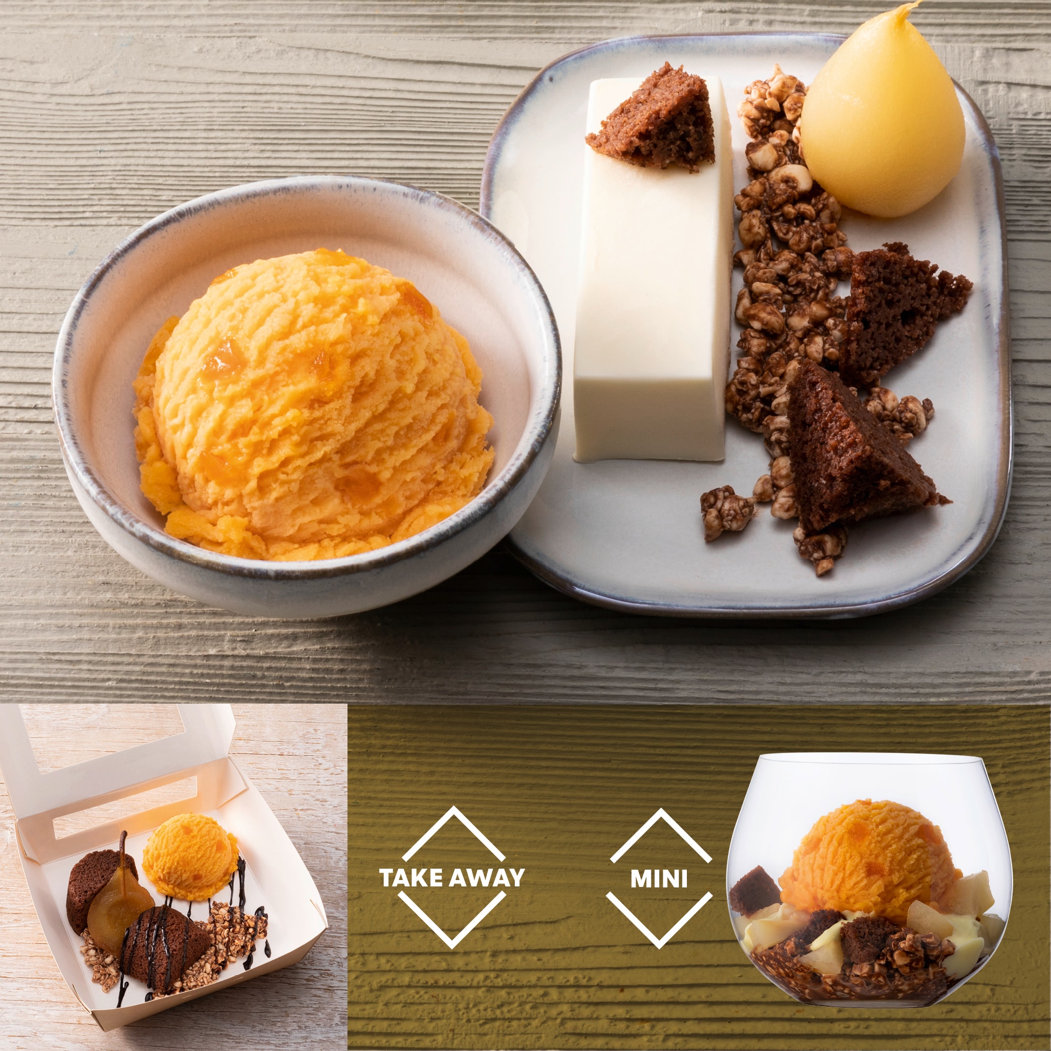 Birne Helene, Sorbet, Frischkäse, Vanilleschaum